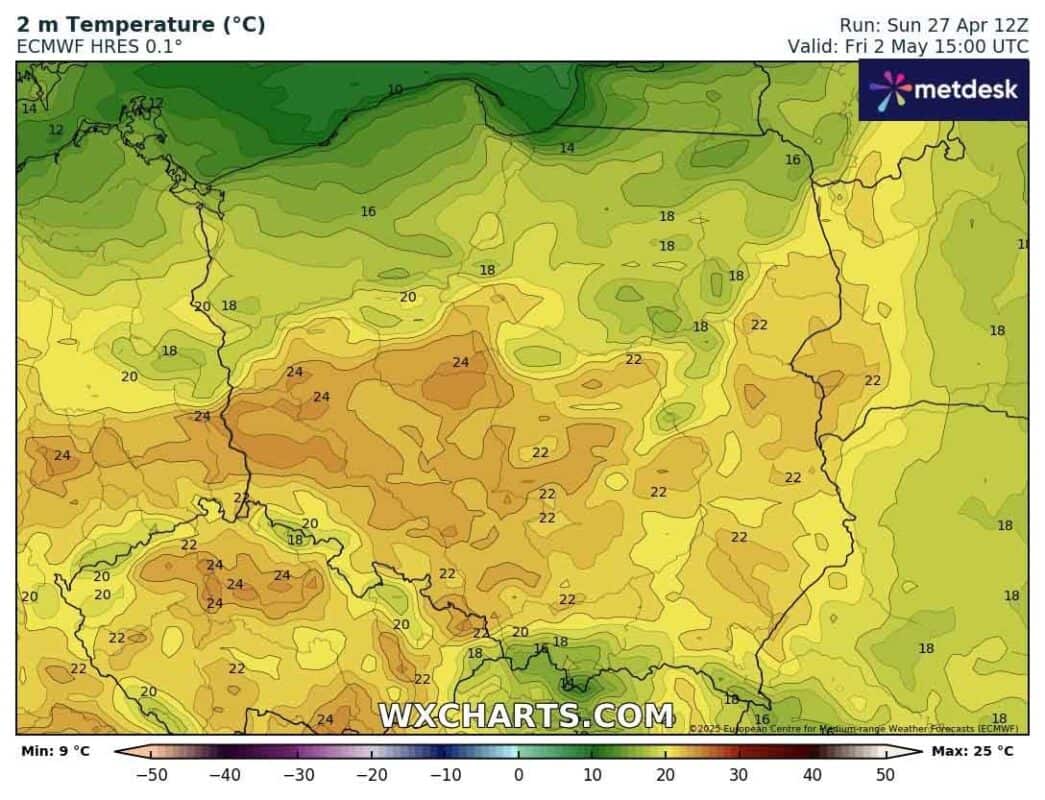 Gorący dzień, jednak nie upał w piątek 2 maja