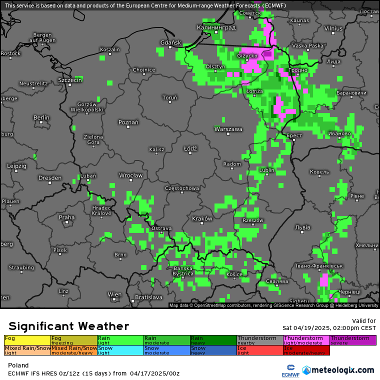 burze prawdopodobne w sobotę na obszarze Polski