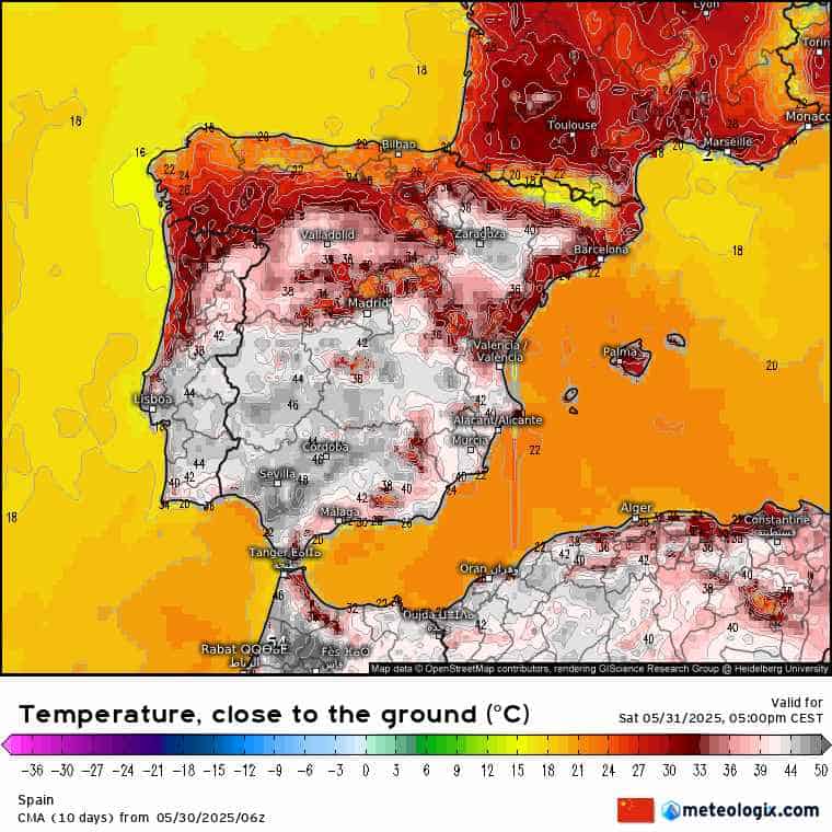 wysokie temperatury na obszarze Iberii 