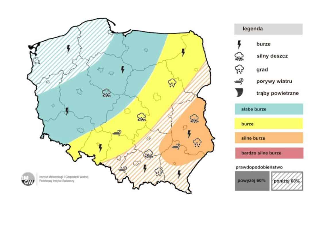groźne zjawiska pochodzenia burzowego w sobotę