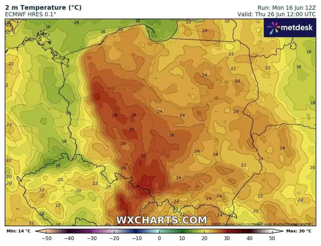 Dynamiczne wypchnięcie upału na koniec czerwca