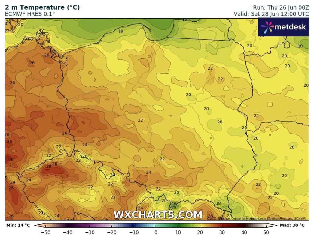 Prognoza temperatury na weekend dla Polski