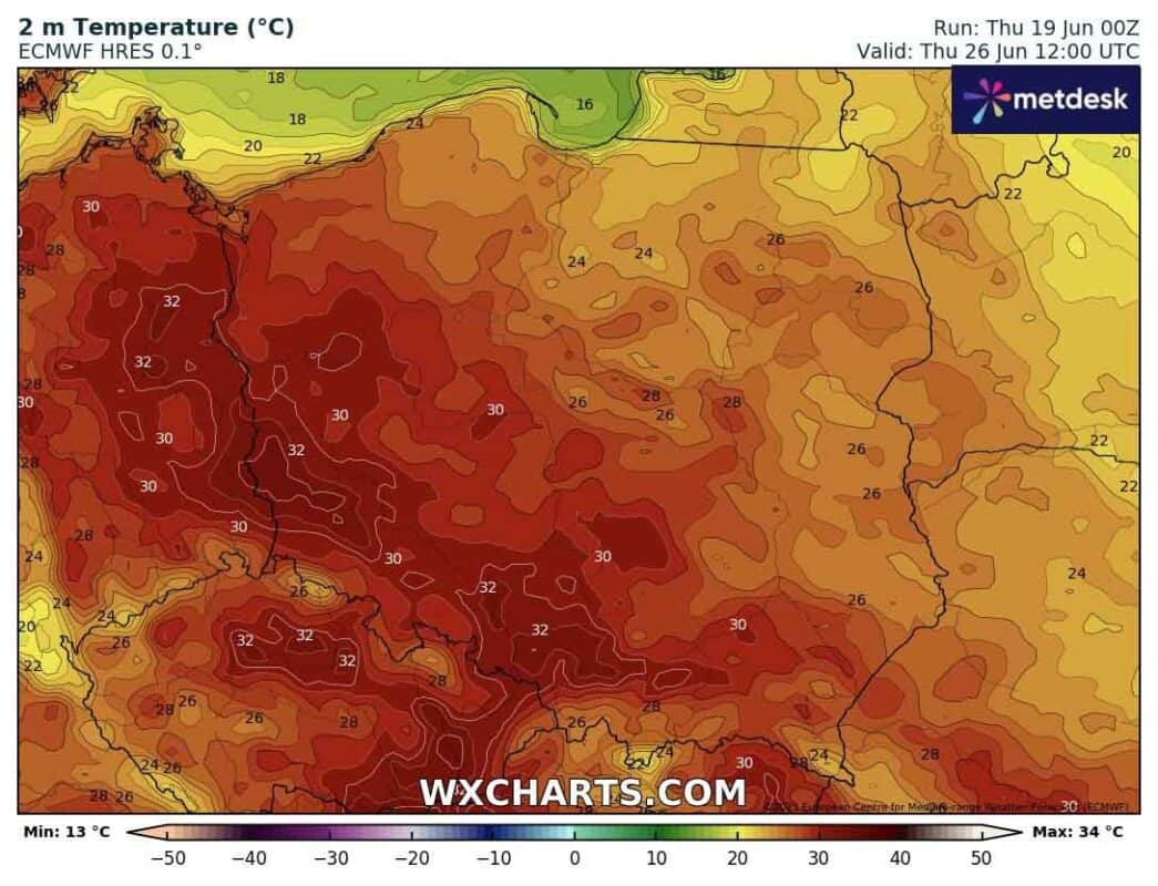 Wysokie temperatury na koniec czerwca w Polsce