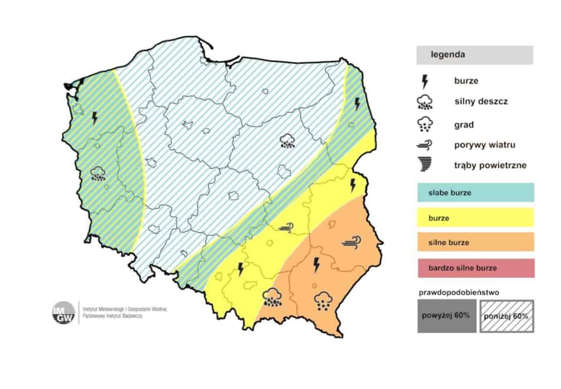 burze intensywne w poniedziałek (IMGW-PIB)