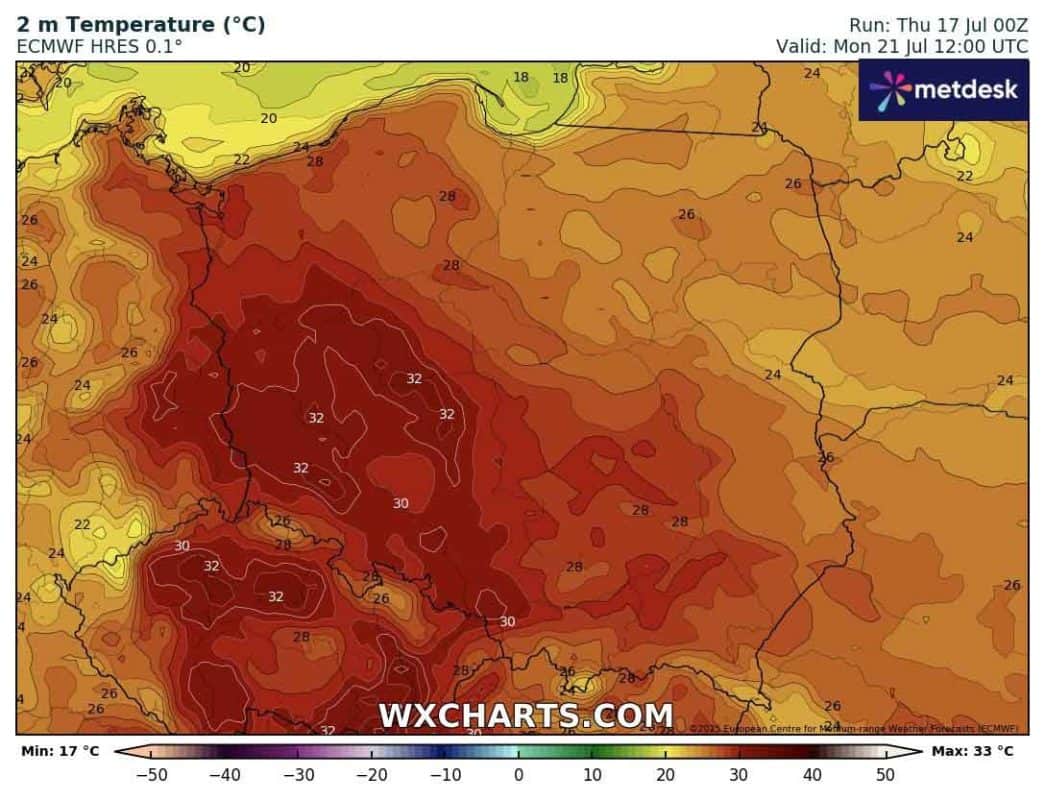 Poniedziałek przyniesie silny upał w Polsce