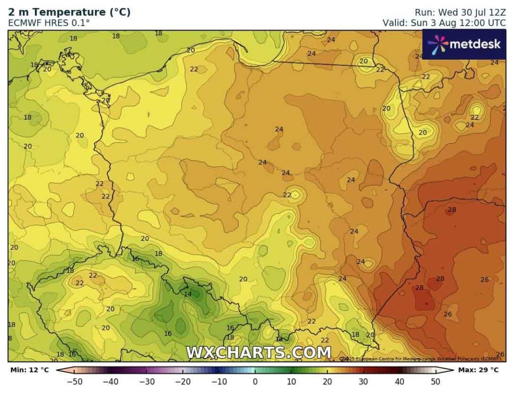 Wyższe temperatury w niedzielę w Polsce