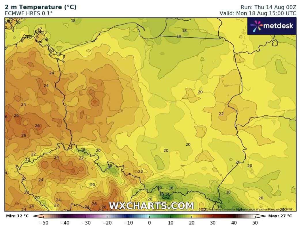 Niższe temperatury powietrza w poniedziałek w Polsce