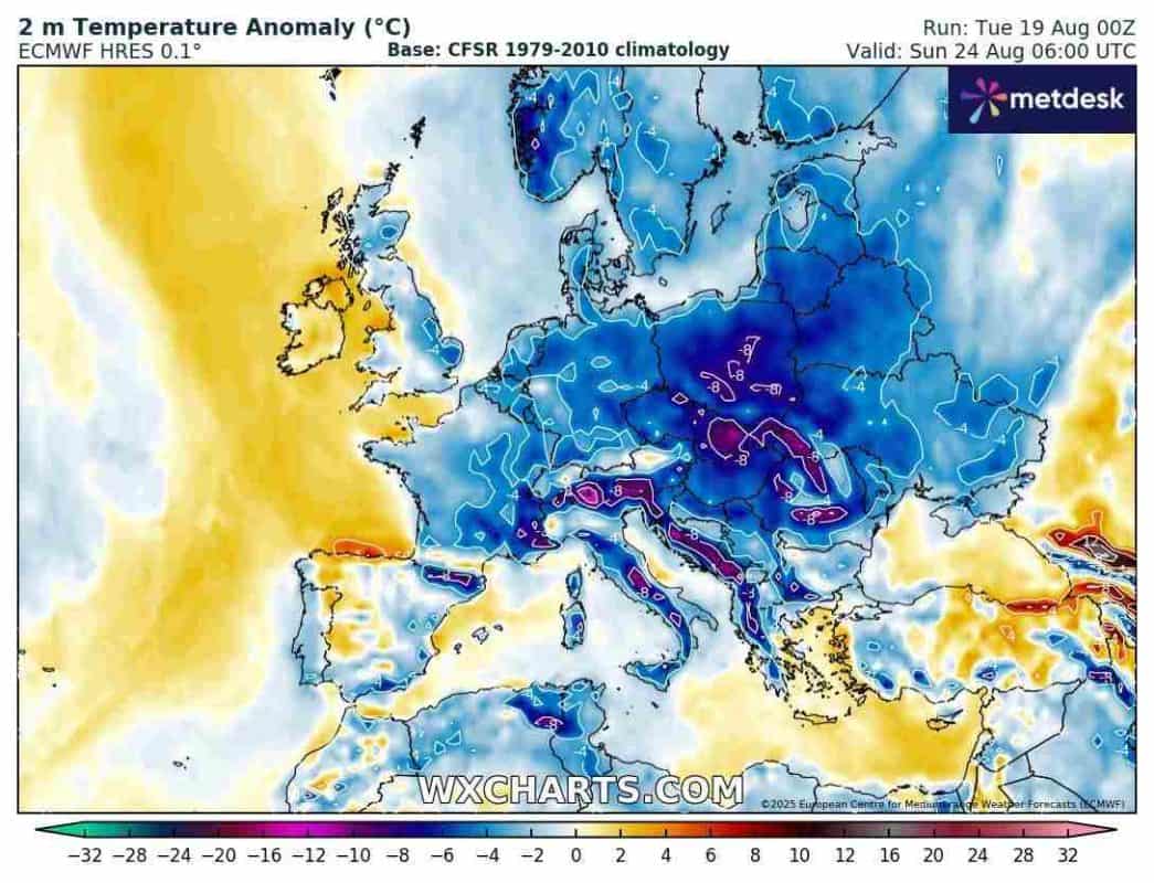 duża ujemna anomalia temperatury