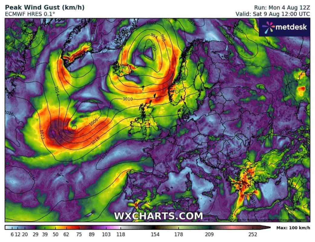 Prognoza wiatru na weekend dla Europy
