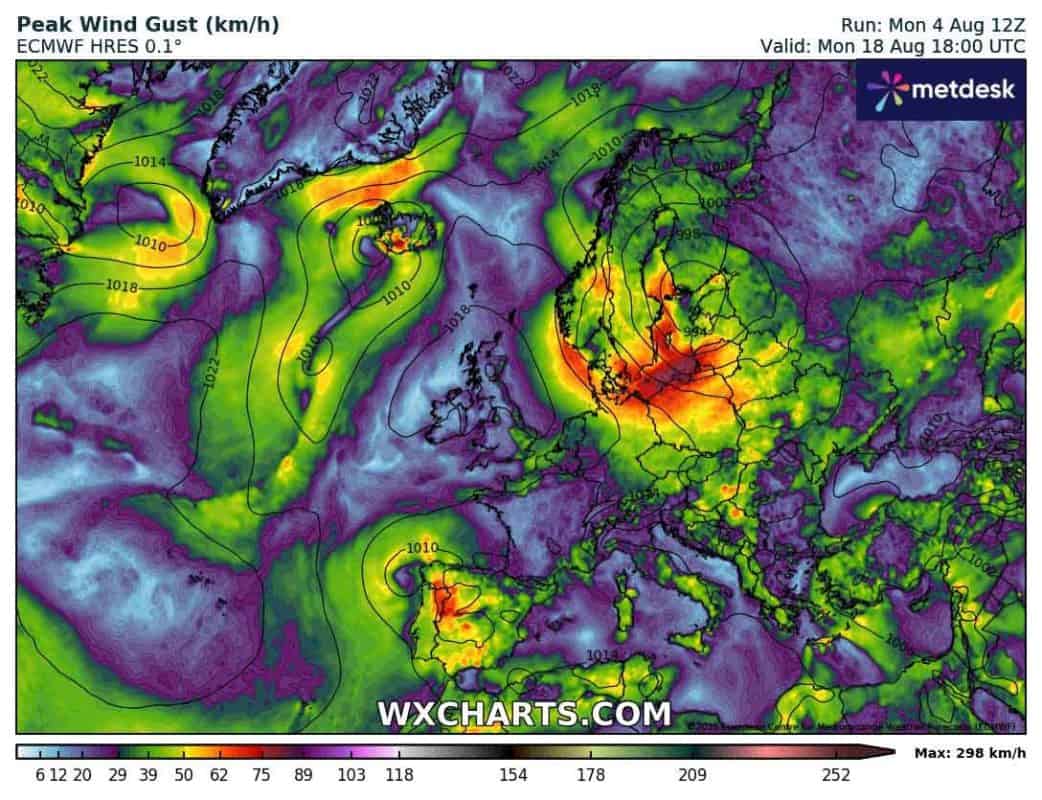Silniejsza wichura w Europie Centralnej w prognozach wiatru