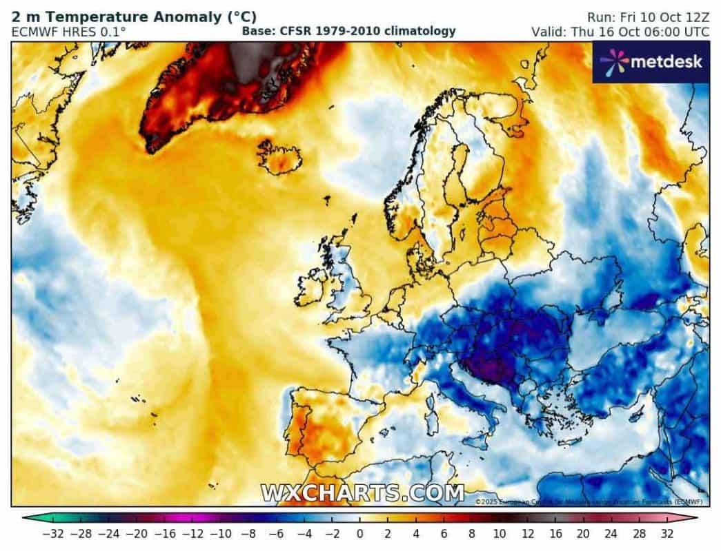 Ujemna anomalia temperatury. Chłodne masy spłyną na południe