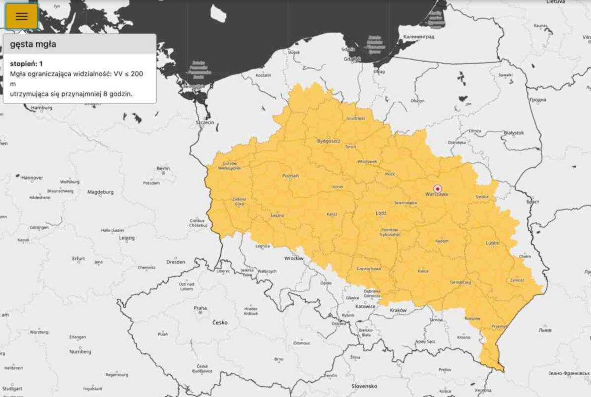 mgły i niebezpieczna pogoda