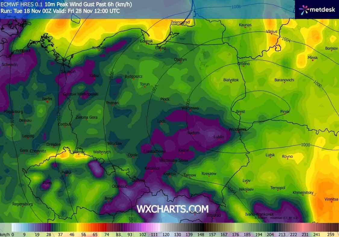 Aktywny niż nad Polską. Silny wiatr. Opady w Polsce