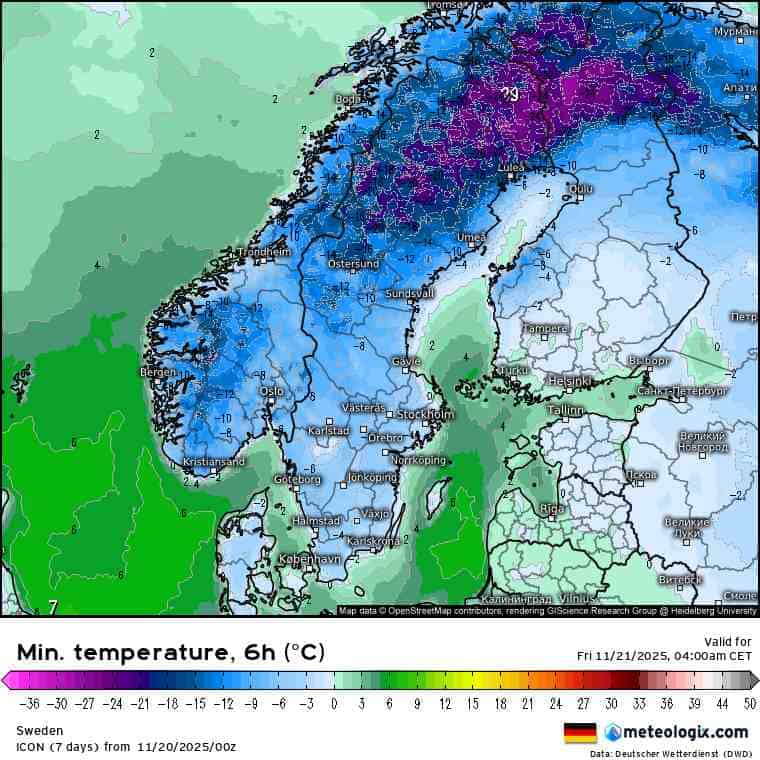 Tęgi mróz w skandynawii