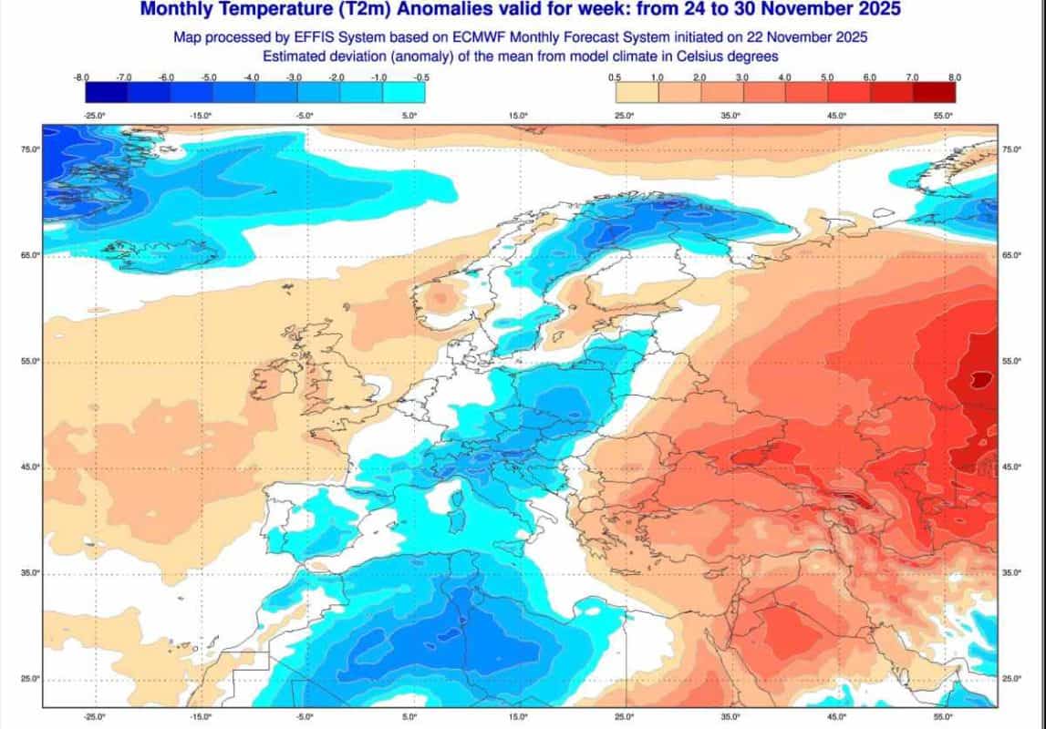 duża ujemna anomalia temperatury i zmiana pogody
