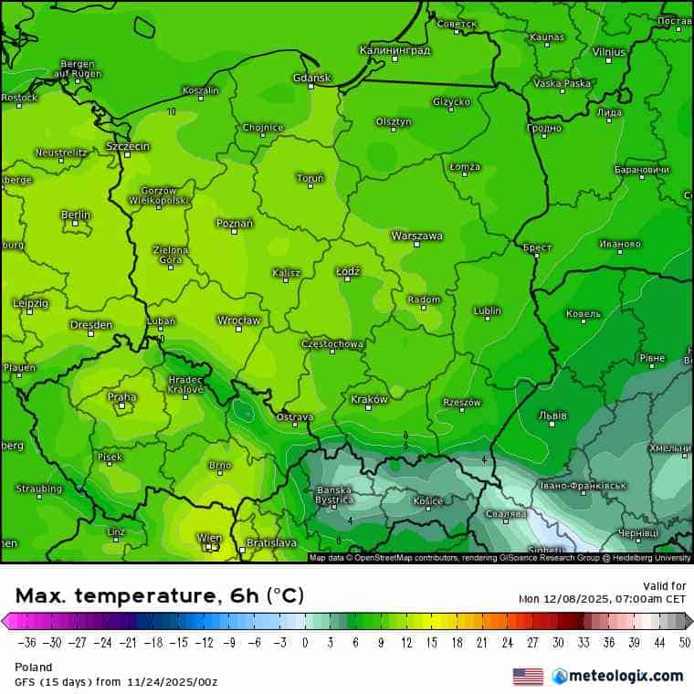 prognozowane silne ocieplenie 