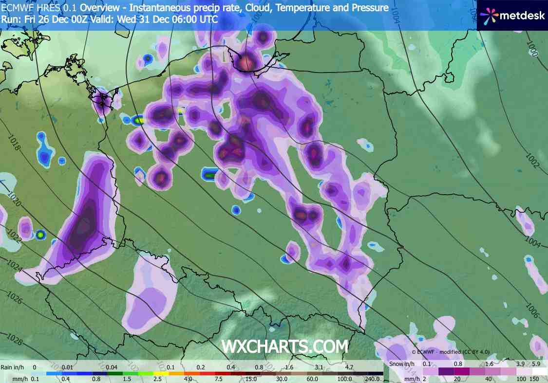 konwekcyjne śnieżyce i wyładowania prognozowane przez modele numeryczne dla Polski