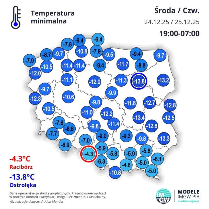 silny mróz poprzedza ocieplenie w Polsce
