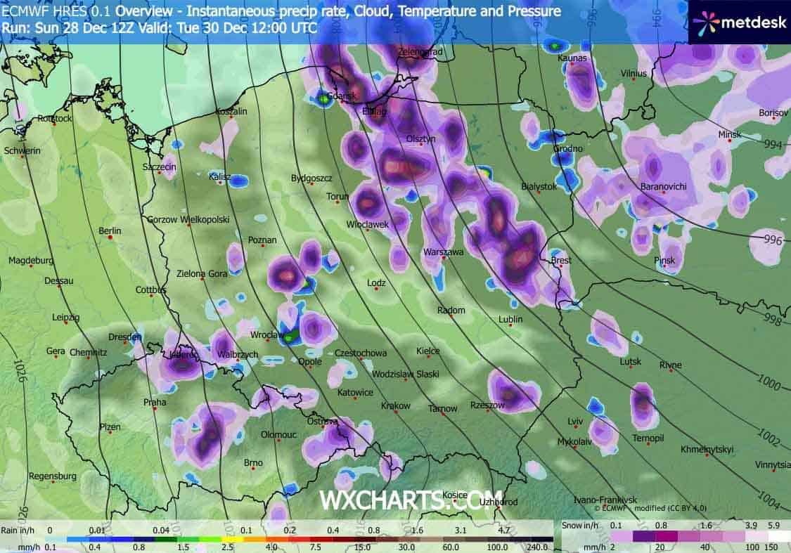 Opady śniegu we wtorek nad Polską