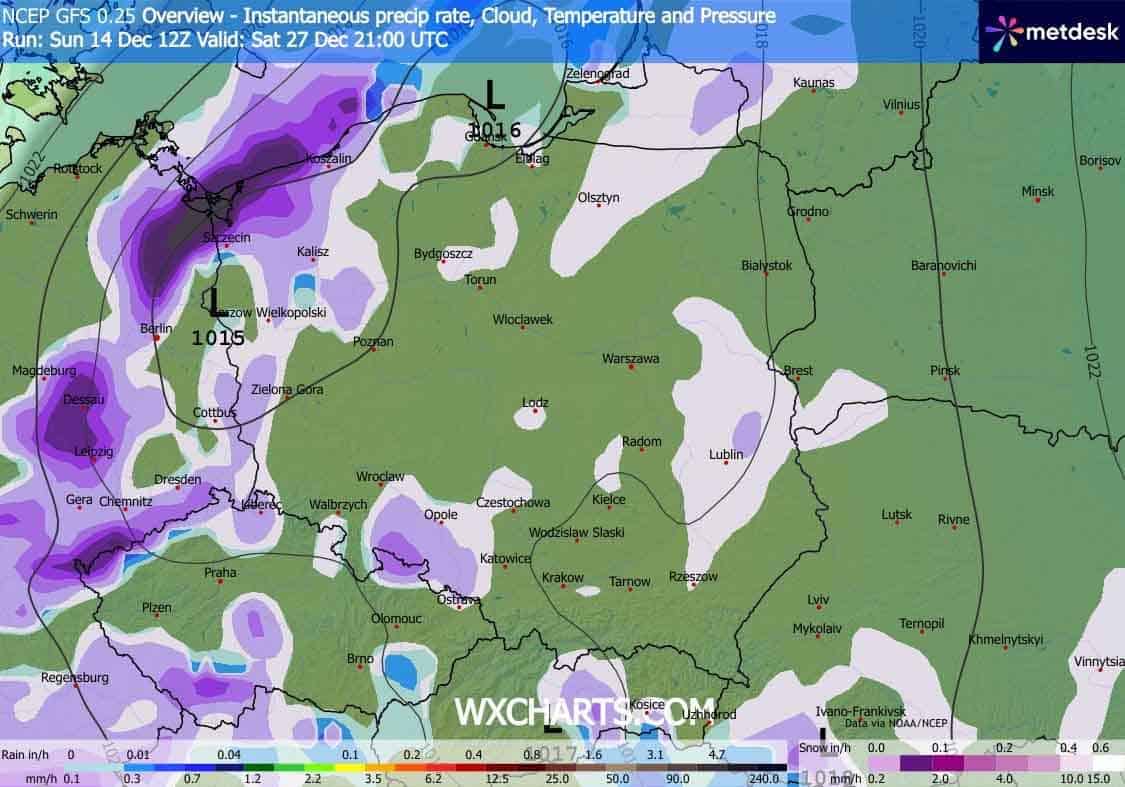 Opady śniegu w prognozach podody dla Polski tuż po Świetach