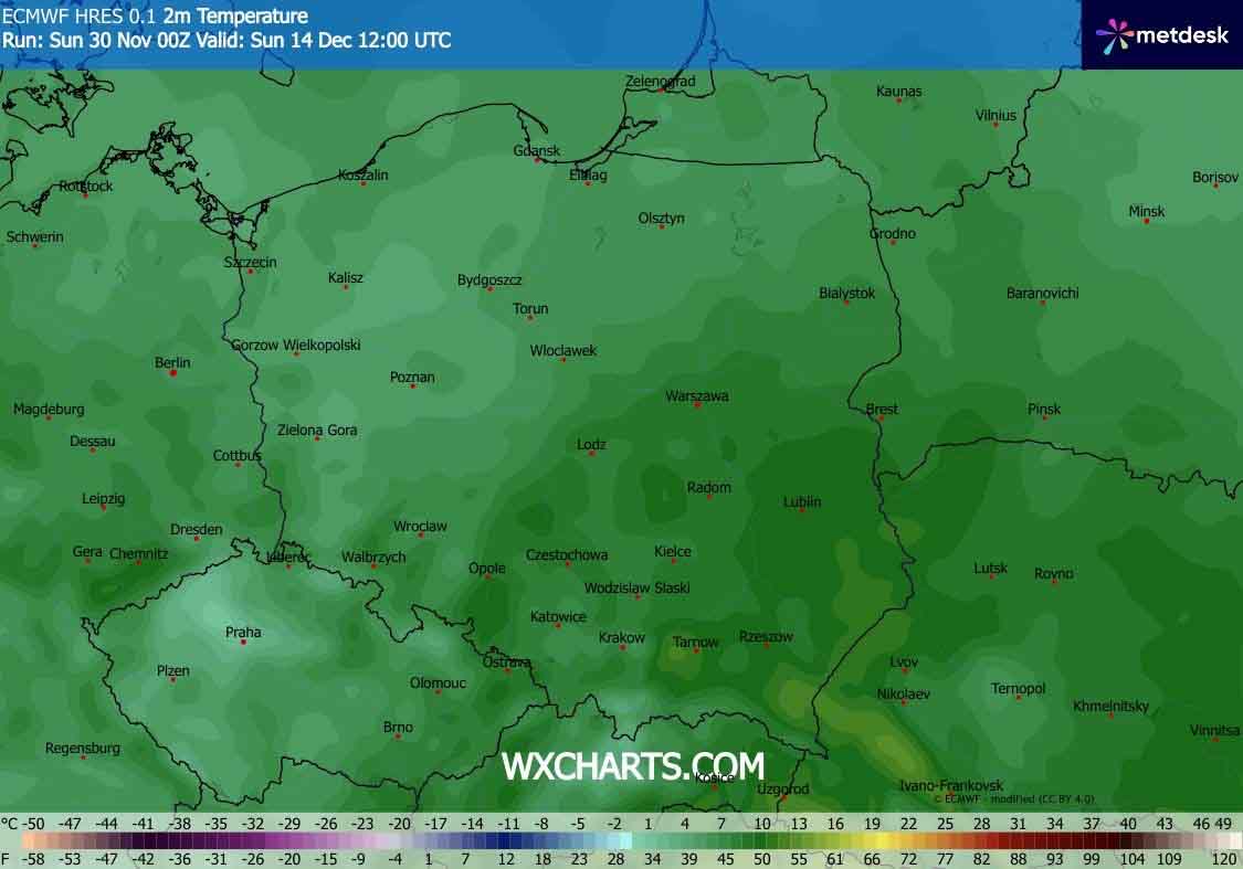 Prognoza temperatury na połowę grudnia. Ocieplenie w Polsce