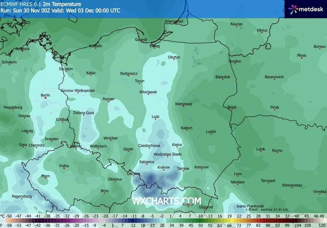 Prognoza temperatury grudzień