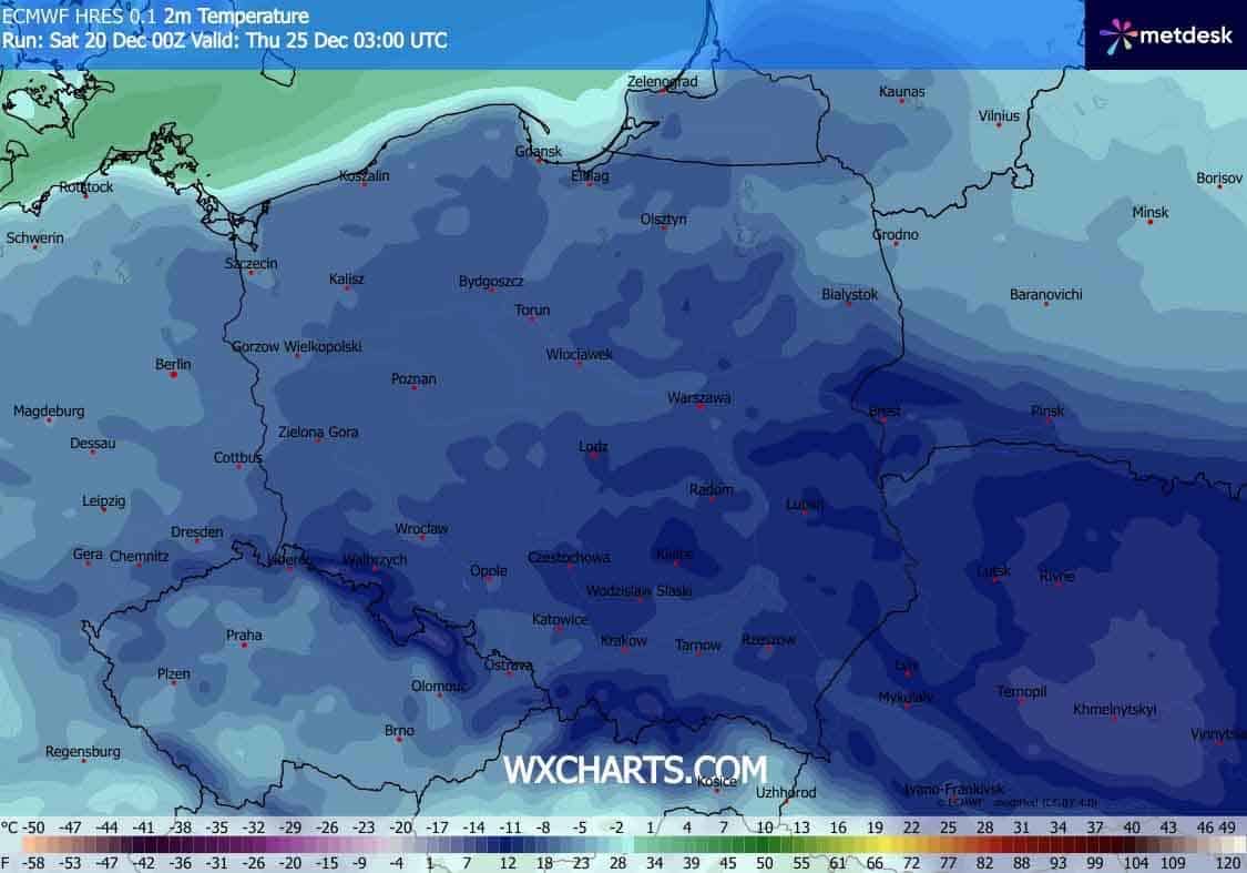 Święta Bożego Narodzenia przynoszą silny mróz w Polsce