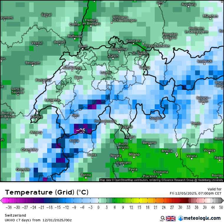 spore spadki temperatury w Europie Południowej