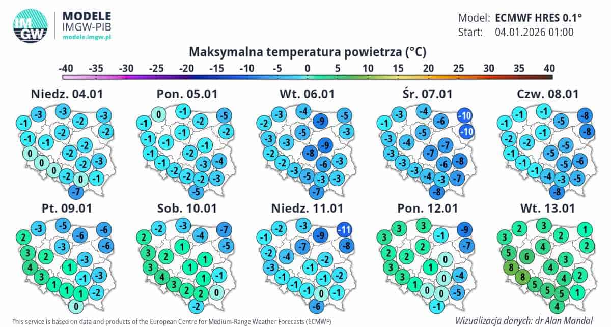 pogoda długoterminowa pokazuje odwilż w Polsce