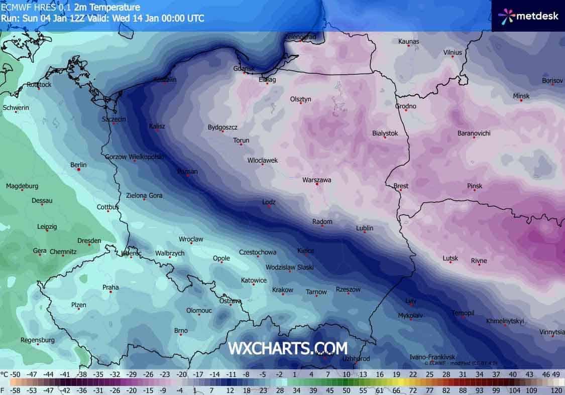 Siarczysty mróz w prognozach na połowę stycznia