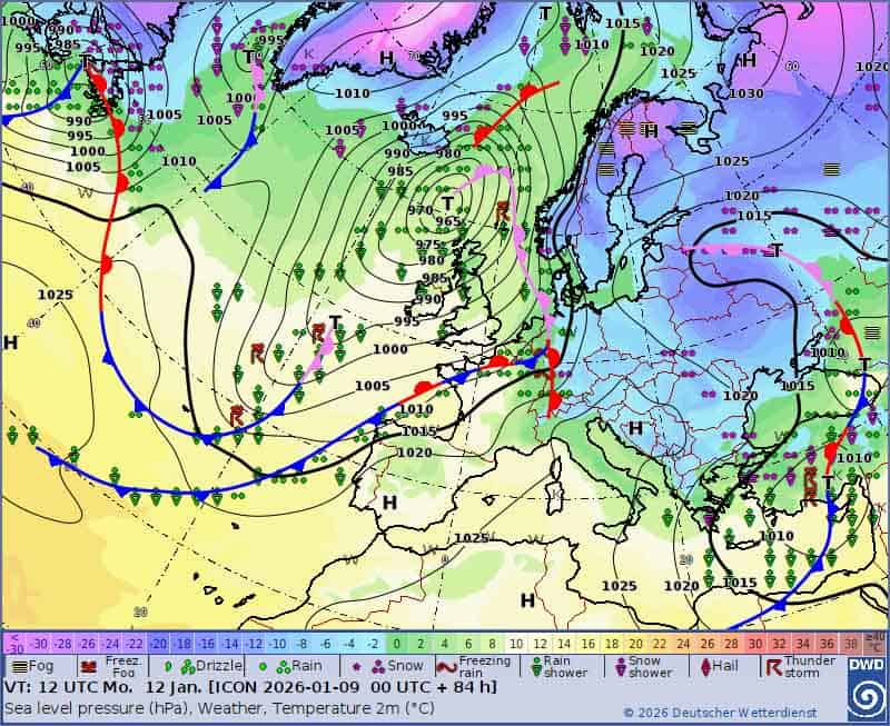 Silna wichura na zachodzie. Mróz na wschodzie. Ciekawa sytuacja synoptyczna w Europie