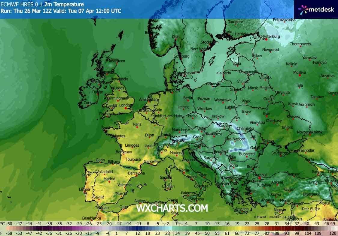 Silne ocieplenie w Europie na początku kwietnia? Nie widać tego w prognozach temperatury