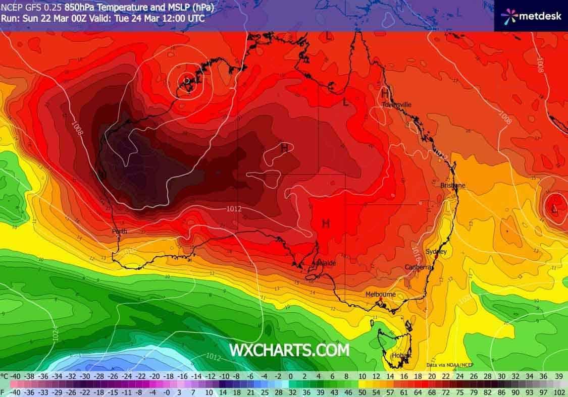 Zwrotnikowe masy powietrza powodują upał w marcu w Australii