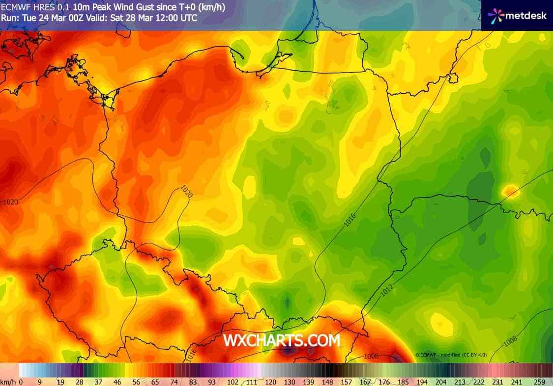 silny wiatr i groźna pogoda. Nowe prognozy ECMWF. 