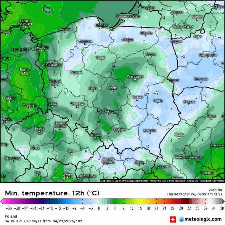 duże spadki temperatury dla Polski.