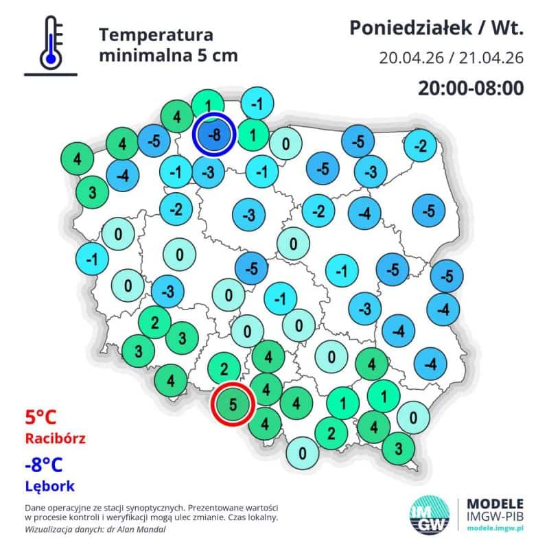 silne przymrozki w kraju