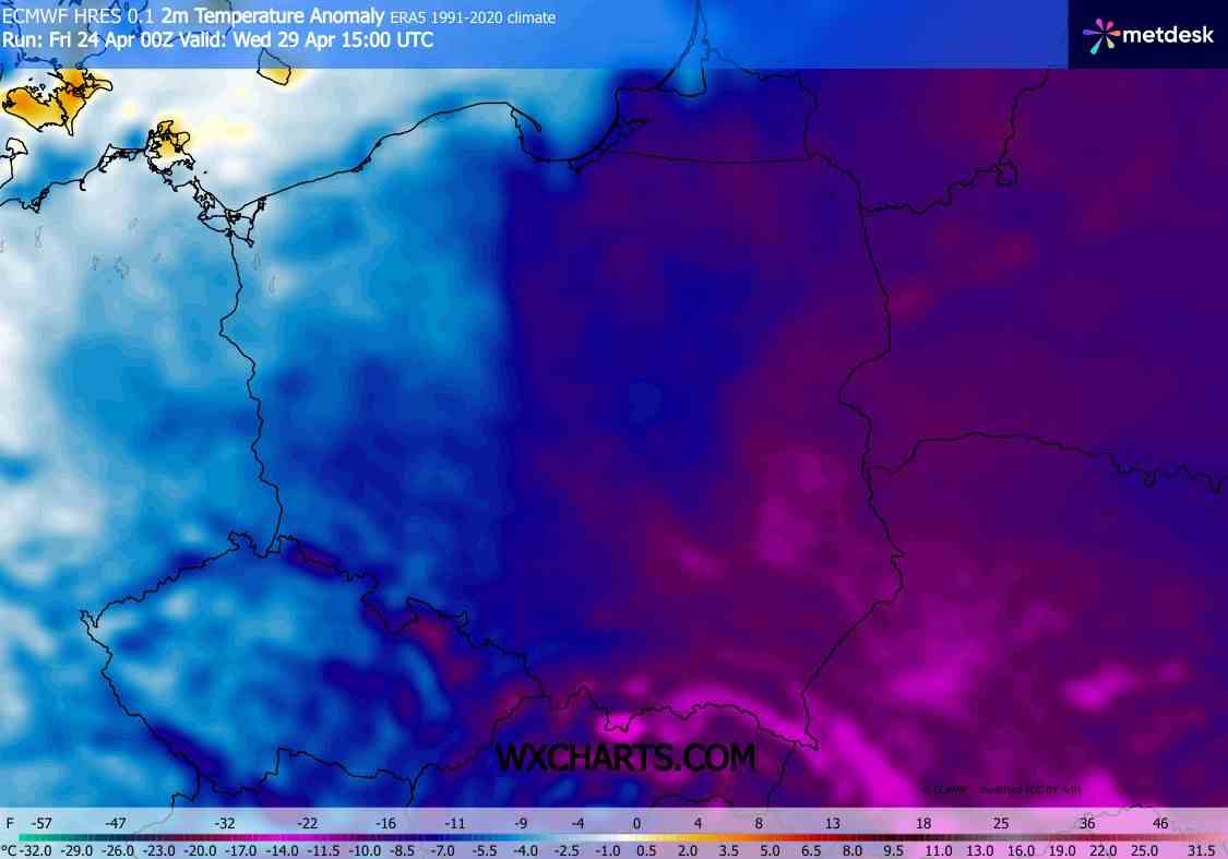 mróz i wielka zmiana pogody według ECMWF