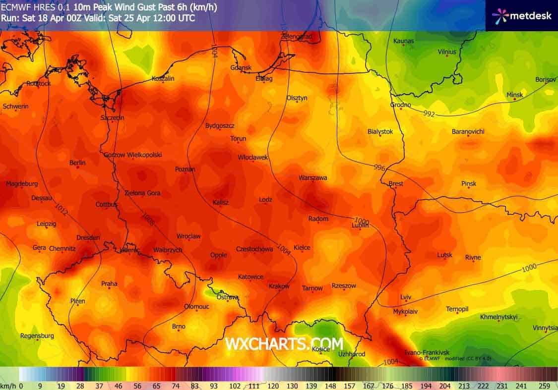 Pogoda na 5 dni przyniesie silny wiatr, w tym wichury nad Polską.