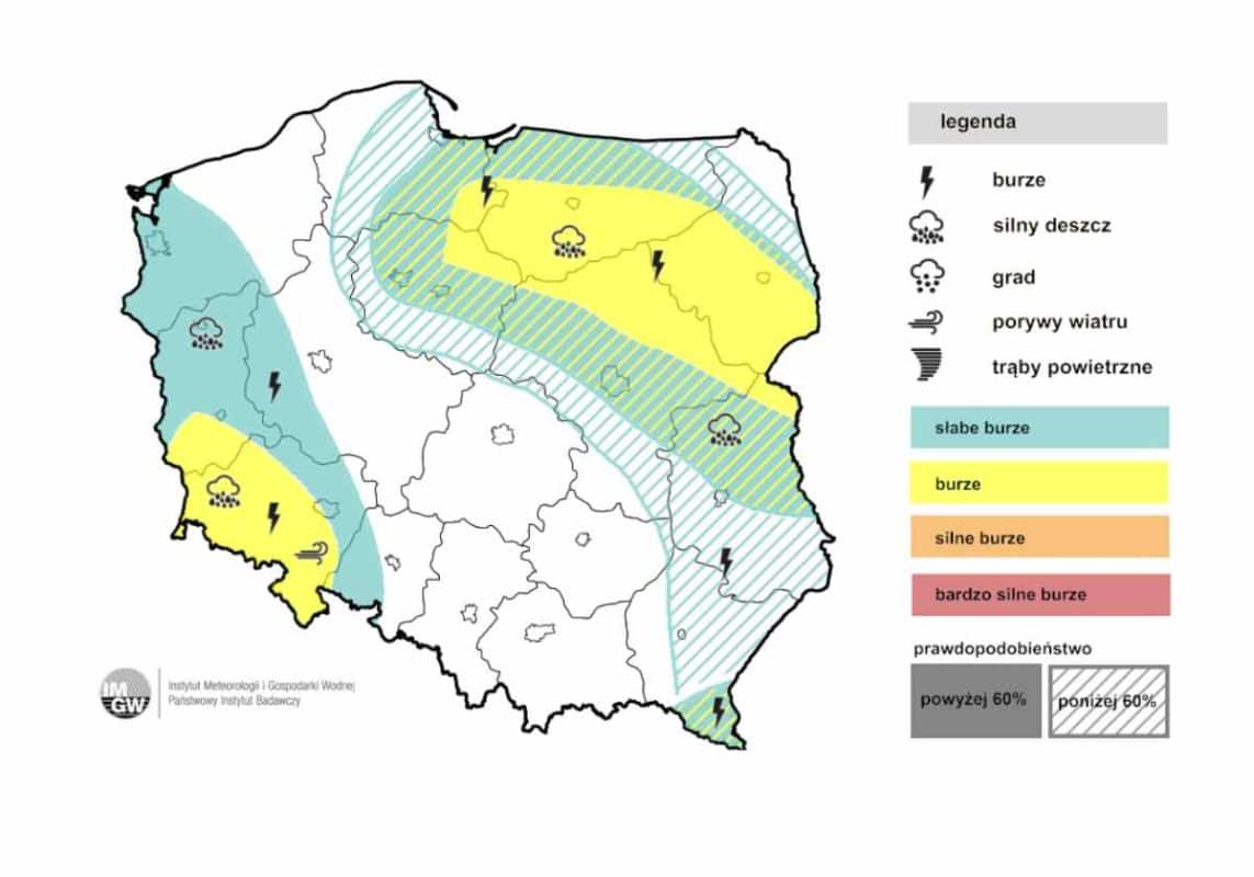 silny wiatr i groźna pogoda według iMGW-PI