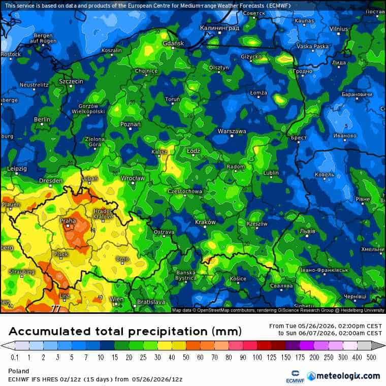 silne ulewy i konwekcja w Polsce. Nowa prognoza ECMWF