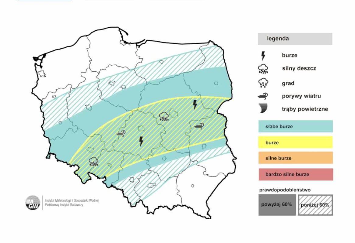 burze prognozowane w niedzielę przez IMGW-PIB