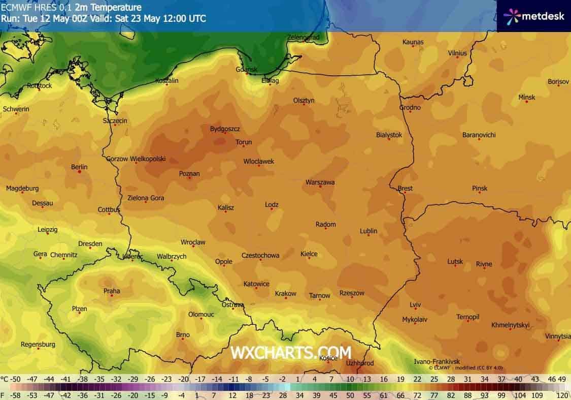 Temperatury w ostatnim tygodniu maja przypominały będą lato termiczne