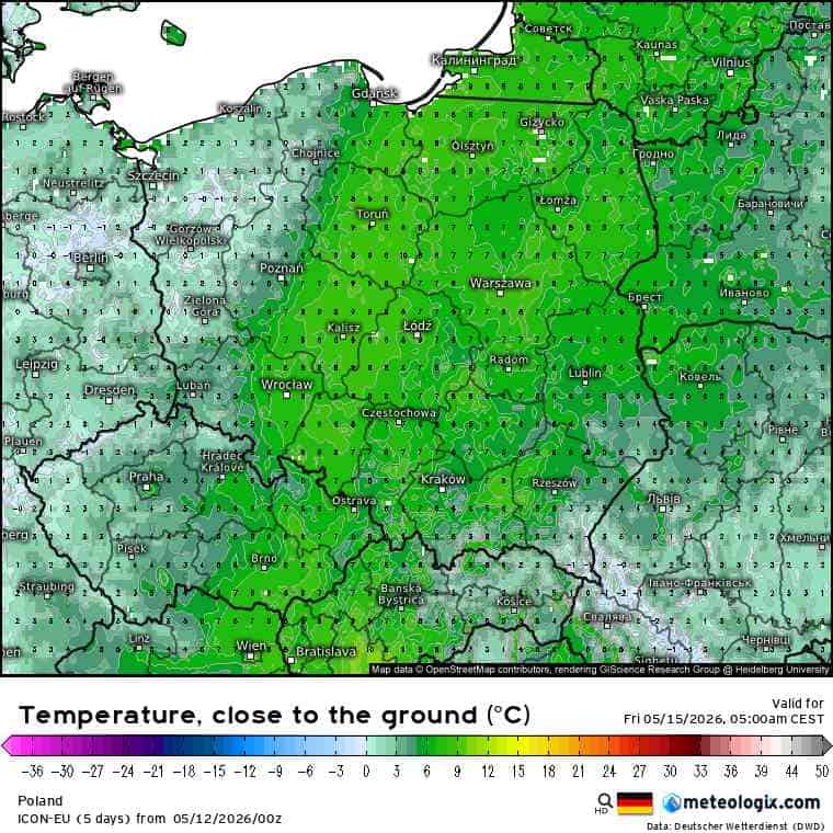 mróz w kraju i duża zmiana aury w regionie