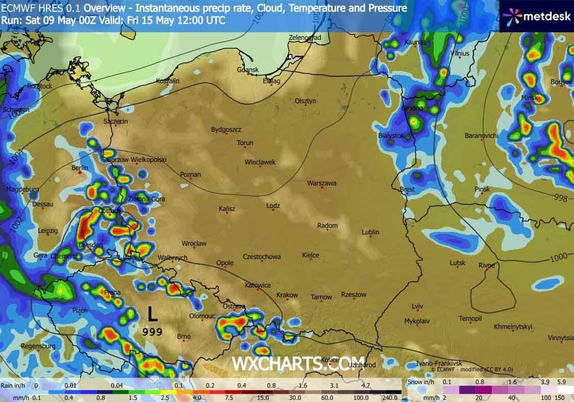 W końcówce tygodnia nad Polską możliwe są kolejne opady
