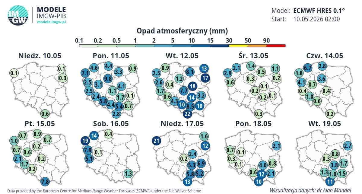 prognozy pogody na 16 dni. Spore opady w predykcjach ECMWF