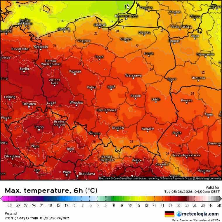 upał w prognozach ICON dla Polski
