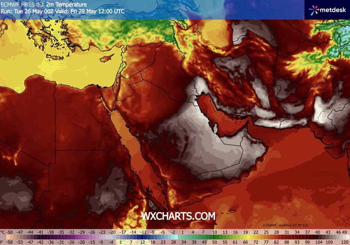 Nieznośny upał na Półwyspie Arabskim. Wartości temperatury sięgną 50 stopni Celsjusza