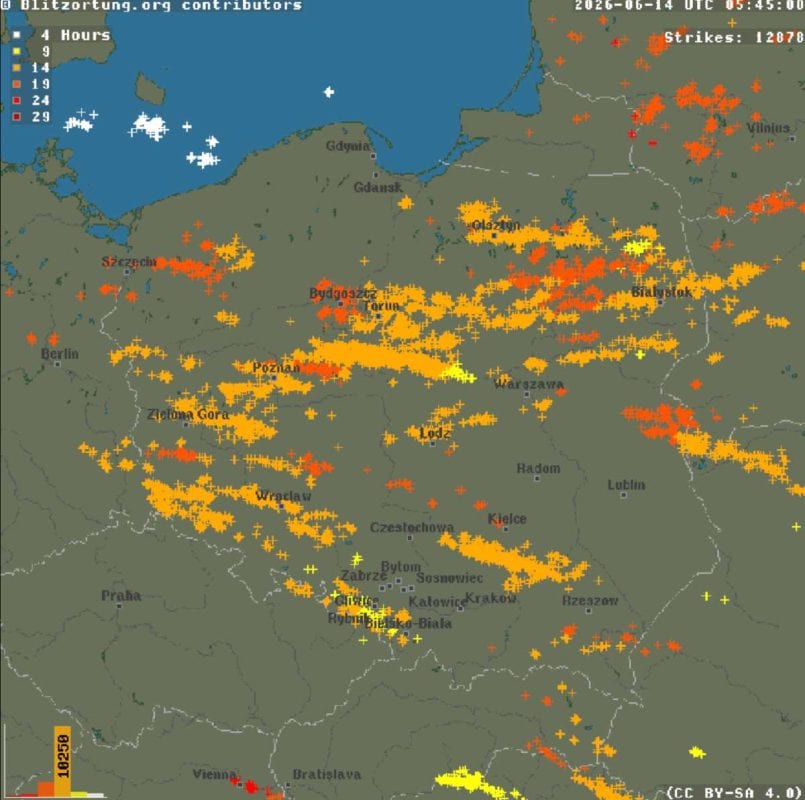 liczne burze ubiegłej doby w Polsce