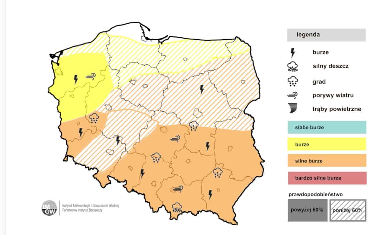 groźne burze w kraju i silne burze