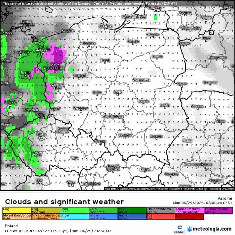burze silne w poniedziałek 